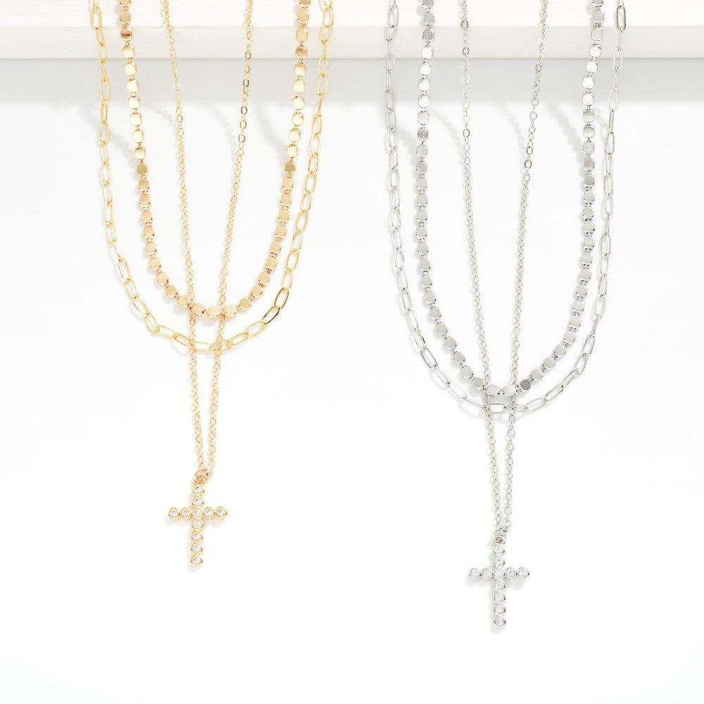 Layered Chain Link Cross Pendant Necklace