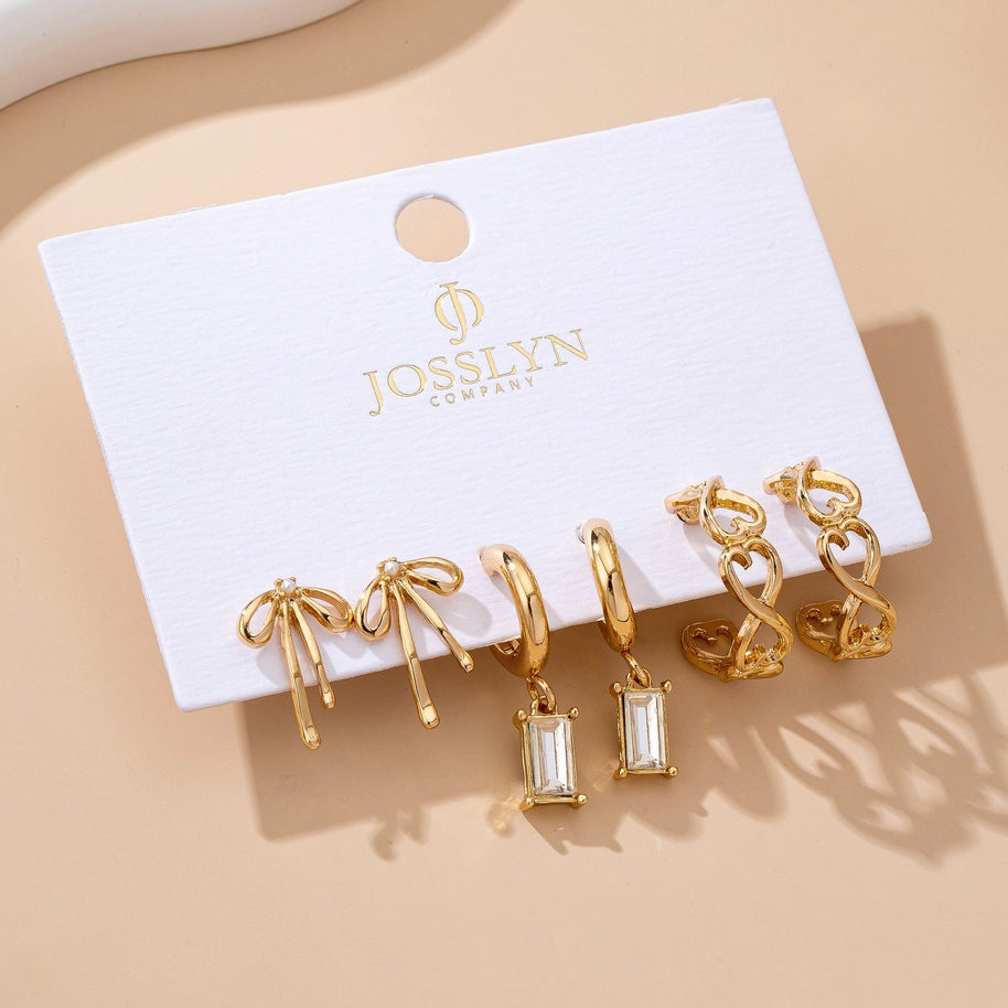 Baguette Stone Hoop, Bow Trio Earring Set