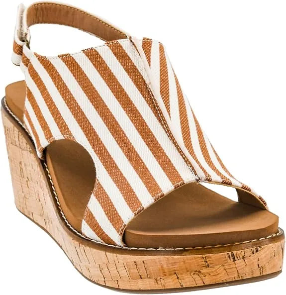Corky Tan White Stripe Carley Wedge