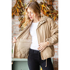 Solid Zip Up Vervet Hooded Jacket