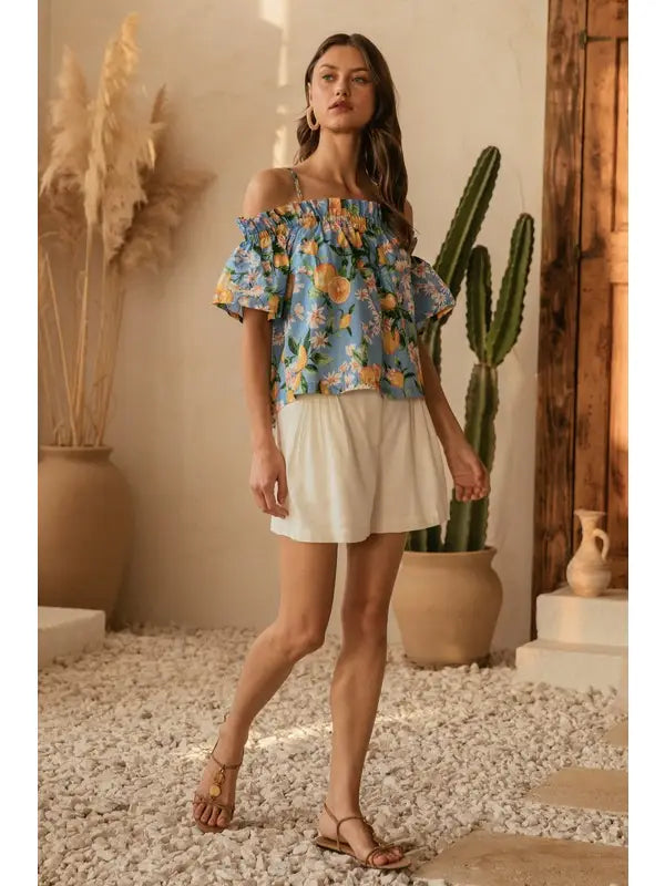 Off Shoulder Lemon Print Top