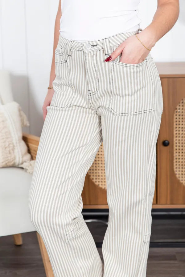 The Evelyn Straight Leg Striped Mica Jean