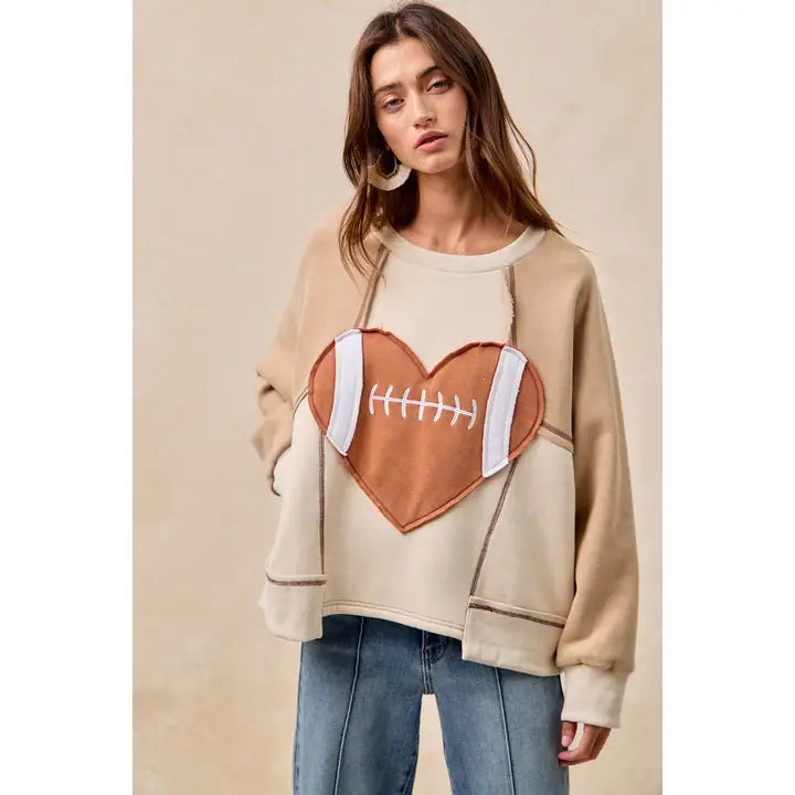 Gameday Heart Football Patchwork Sweatshirt