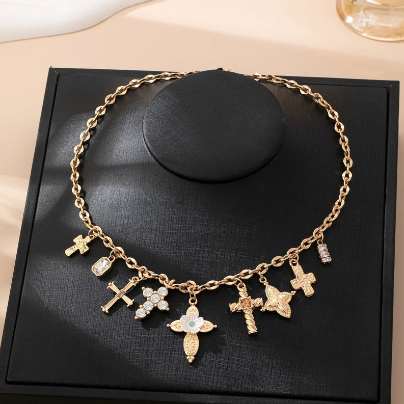 Charm Necklace Multi Cross Crystal Charm