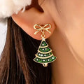 Christmas Tree And Bow Dangle Earrings