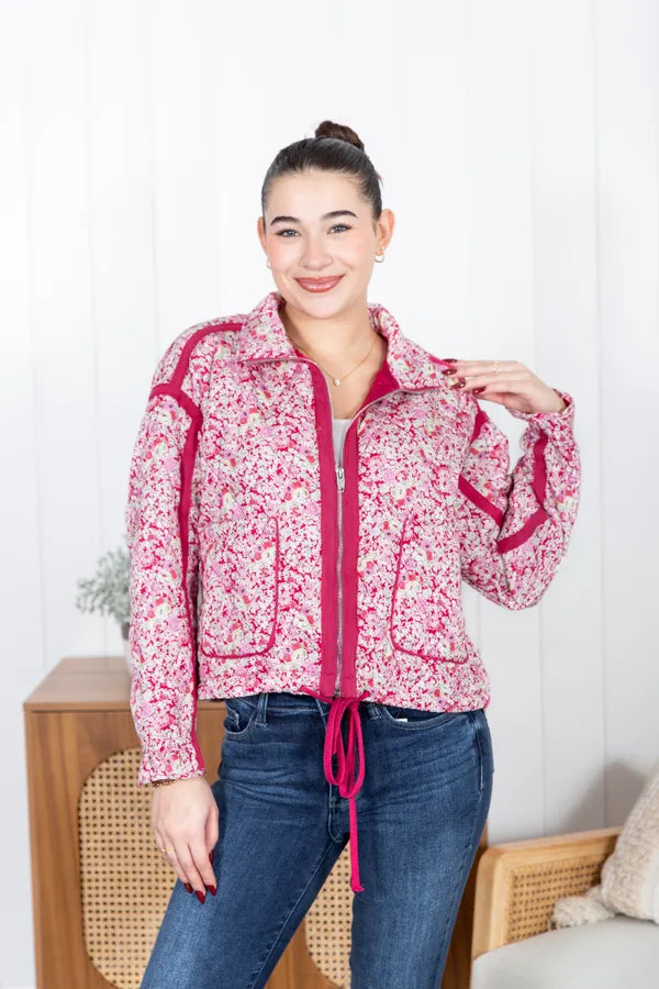 Long Sleeve Floral Print Knit Jacket