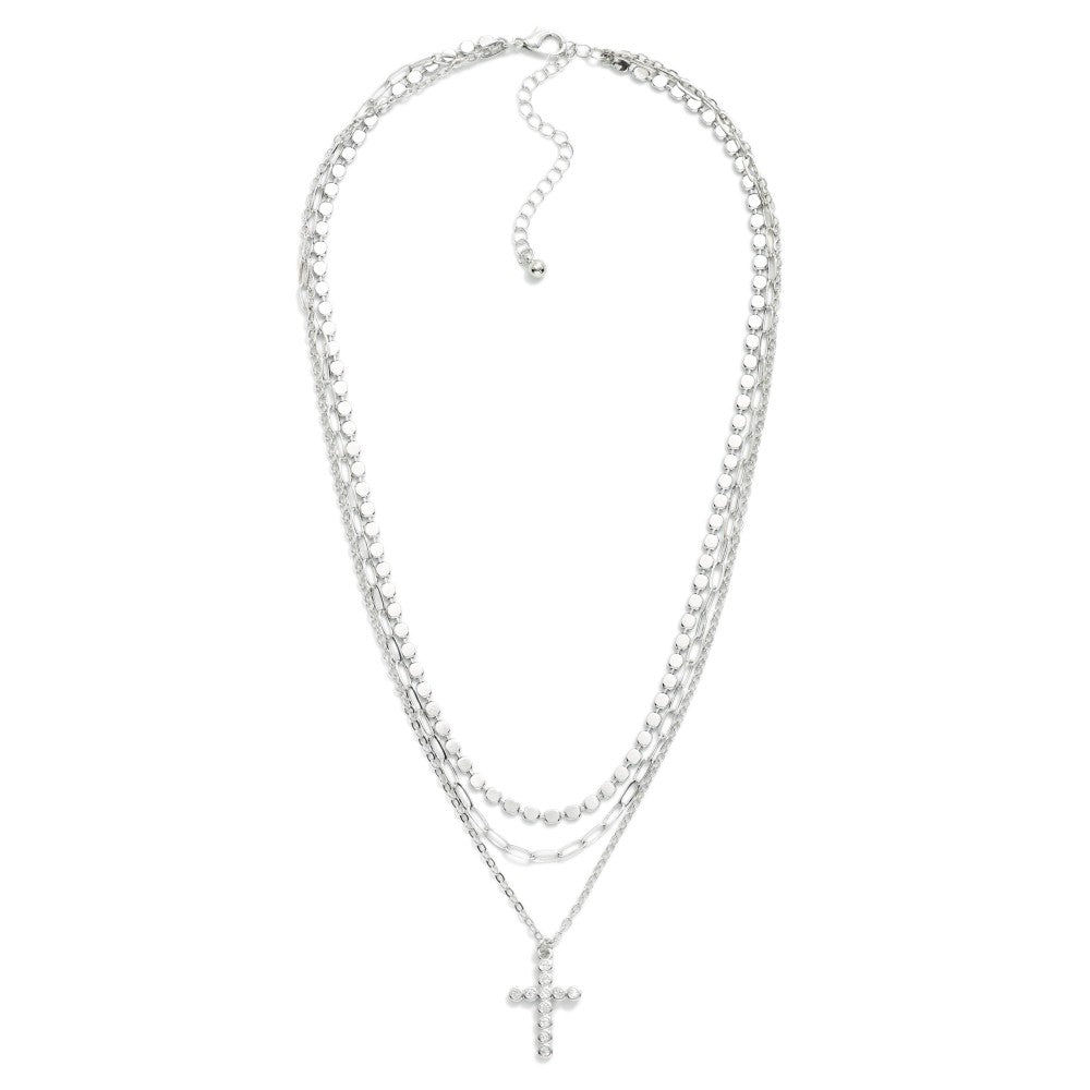 Layered Chain Link Cross Pendant Necklace