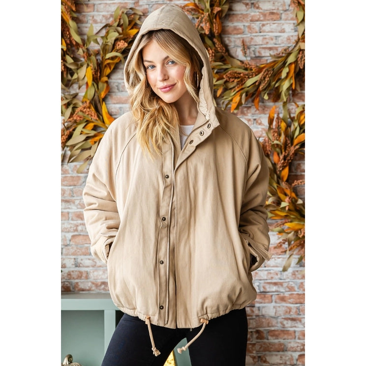 Solid Zip Up Vervet Hooded Jacket