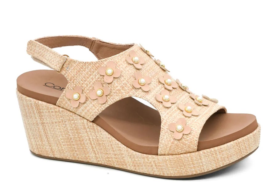 Corky Raffia Flower Carley Wedge