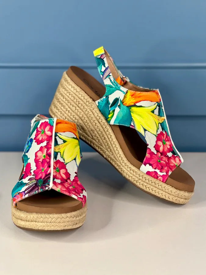 Corky White Floral Carley Wedge