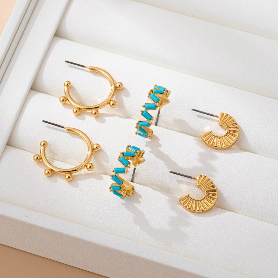 Turquoise Enamel Hoop Trio Earring Set