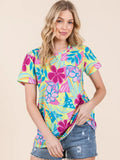 Tropical Floral Print Short Sleeve Top