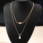 Layer Knot & Acorn Pendant Duo Drop Necklace
