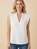 Floral Jacquard Sleeveless Ruffle Blouse