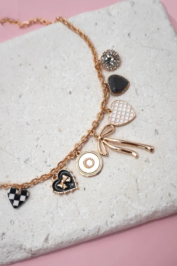 Bow Checker Heart Rhinestone