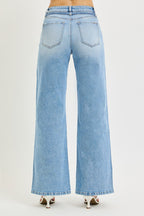 High Rise Risen Wide Leg Jeans With Waist String Details