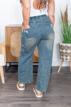 Blue Velvet Paint Splatter Barrel Jeans