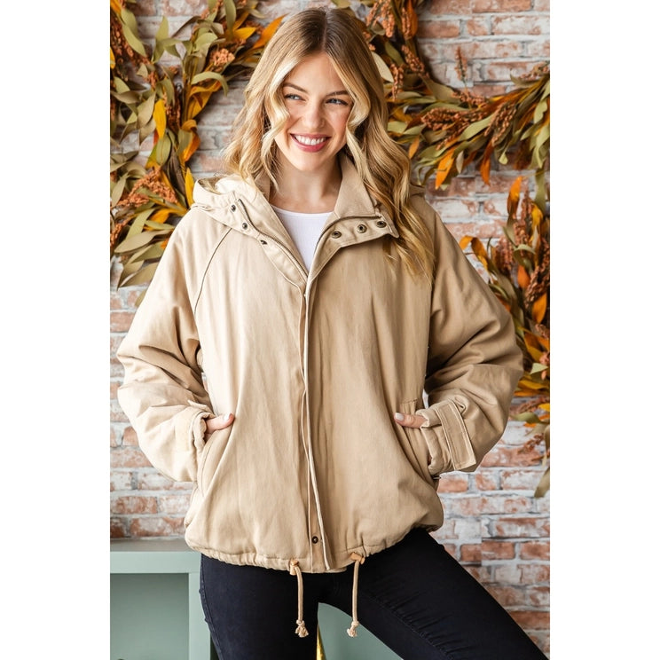 Solid Zip Up Vervet Hooded Jacket