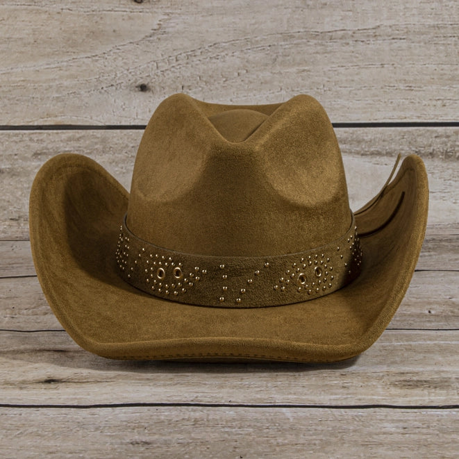 Studded Grommet Band Suede Cowboy Hat