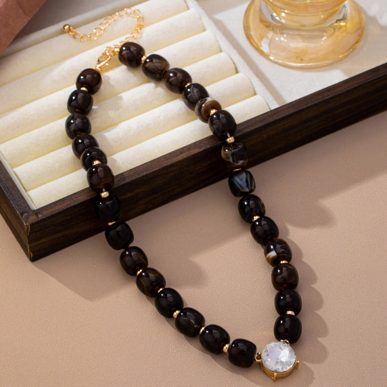 Resin Bead Round Crystal Pendant Necklace