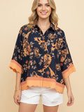 Paisley Print Button Front Scallop Hem Blouse