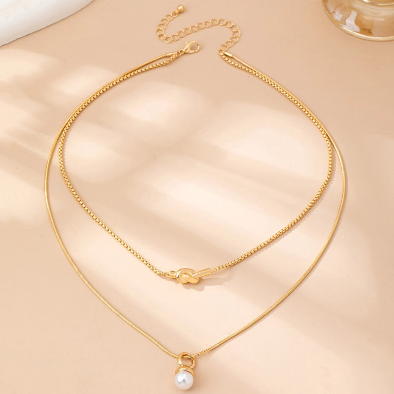 Layer Knot & Acorn Pendant Duo Drop Necklace