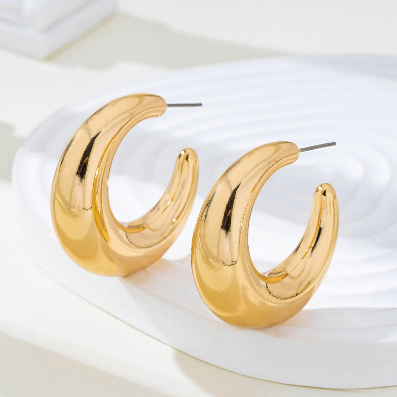 Tapered Gold Tone Crescent Hoop Earrings