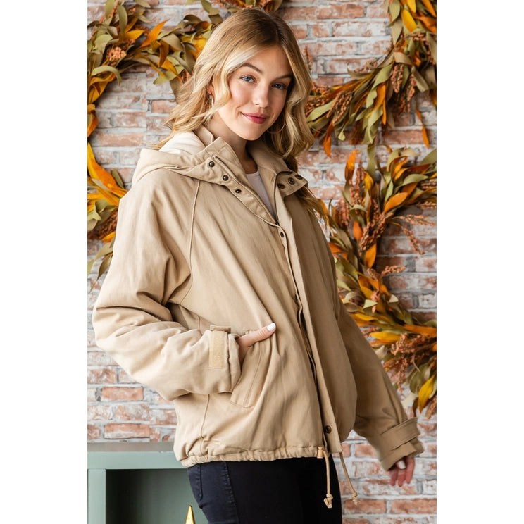 Solid Zip Up Vervet Hooded Jacket