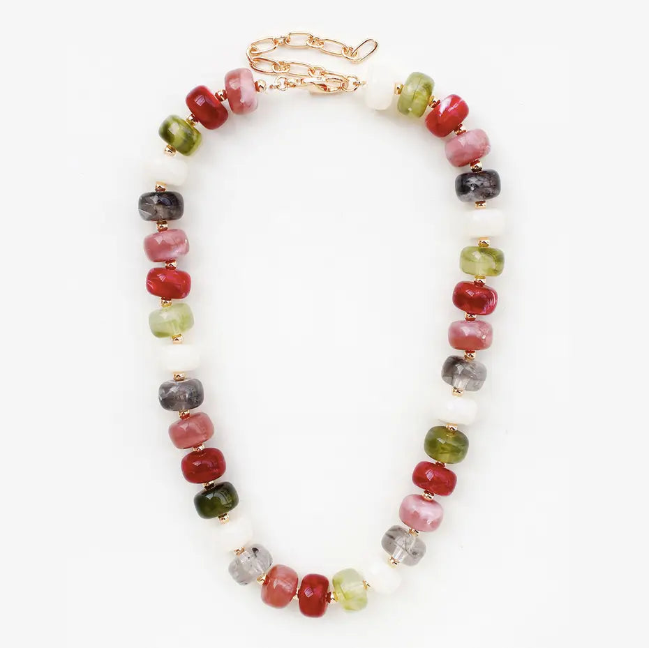 Dark Multi Large Oval Acrylic Beaded Necklace