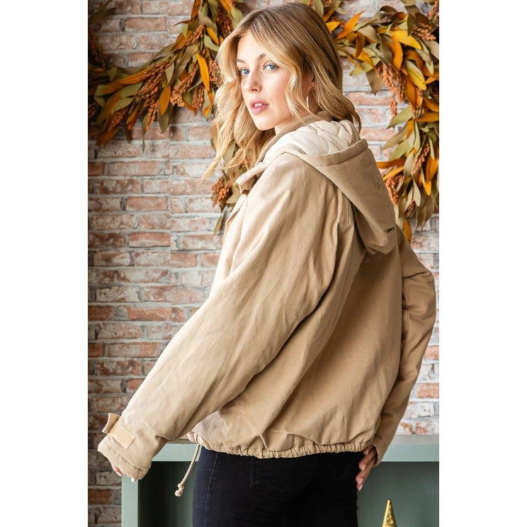 Solid Zip Up Vervet Hooded Jacket