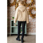 Solid Zip Up Vervet Hooded Jacket