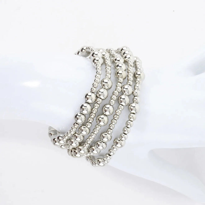 5PC Station Metallic Beads Stretch Bracelets Set