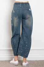Blue Velvet Paint Splatter Barrel Jeans
