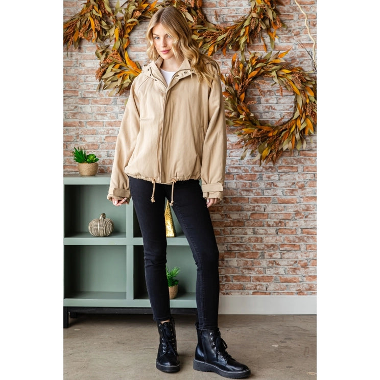 Solid Zip Up Vervet Hooded Jacket