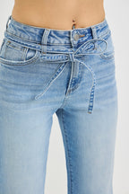 High Rise Risen Wide Leg Jeans With Waist String Details