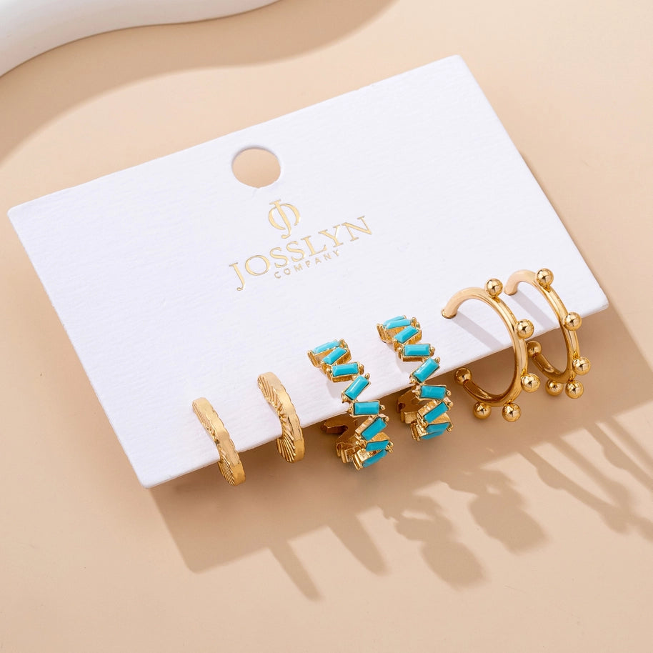Turquoise Enamel Hoop Trio Earring Set