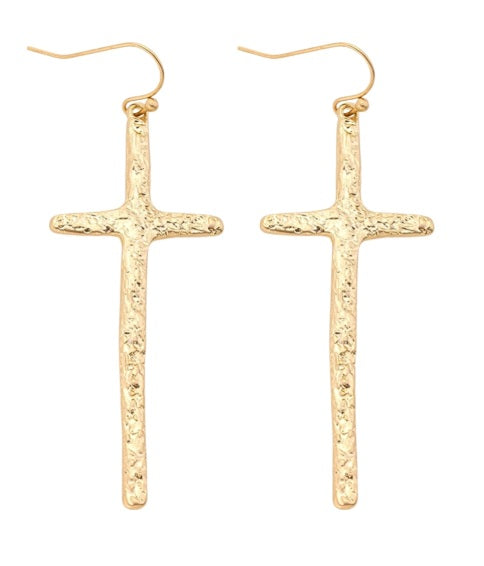 Hammered Cross Earrings