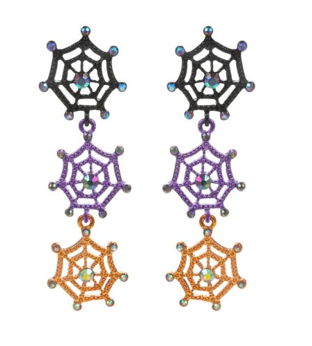 Halloween Linear Pave Spider Web Earrings