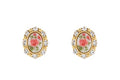 Printed Flower Oval w/Crystal Earrings