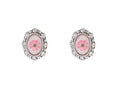 Printed Flower Oval w/Crystal Earrings