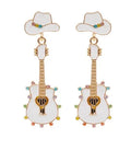 Guitar And Western Hat Drop Earrings