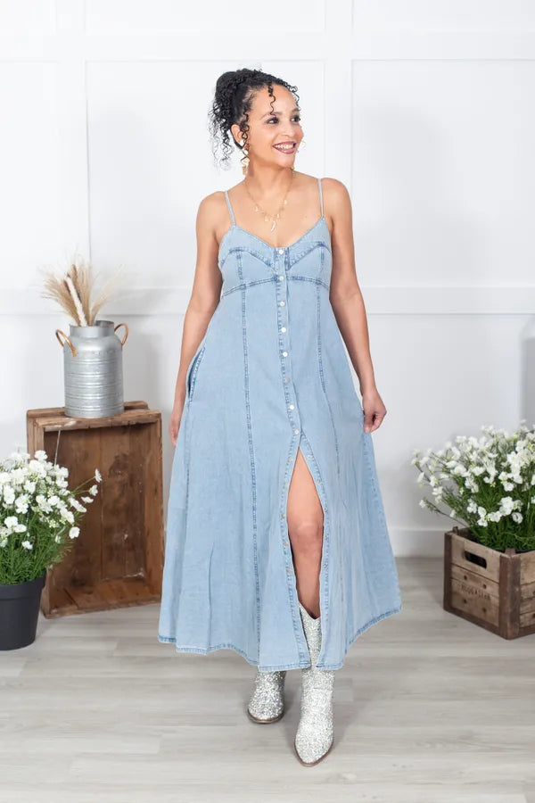 Good Energy Denim Maxi Dress