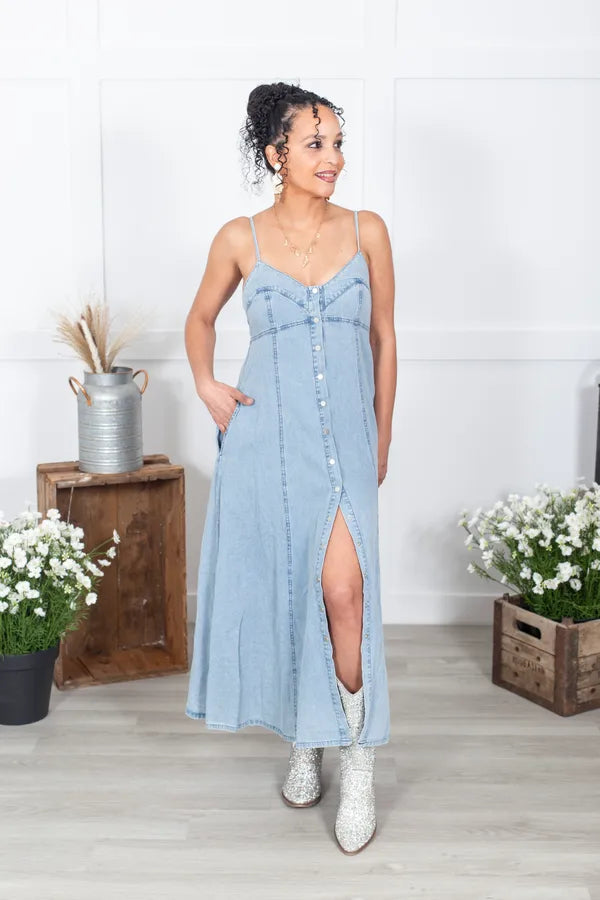Good Energy Denim Maxi Dress