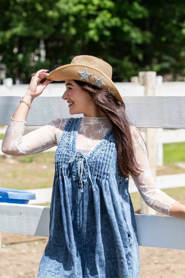 Straw Cowboy Panama Hat with Stars