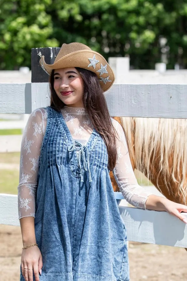 Straw Cowboy Panama Hat with Stars