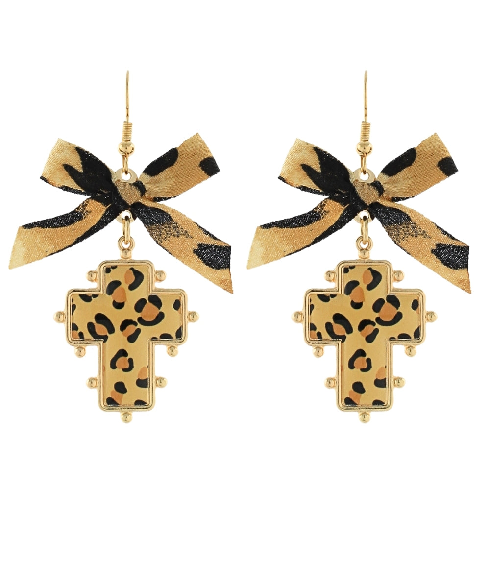 Leopard Cross & Bow Earrings