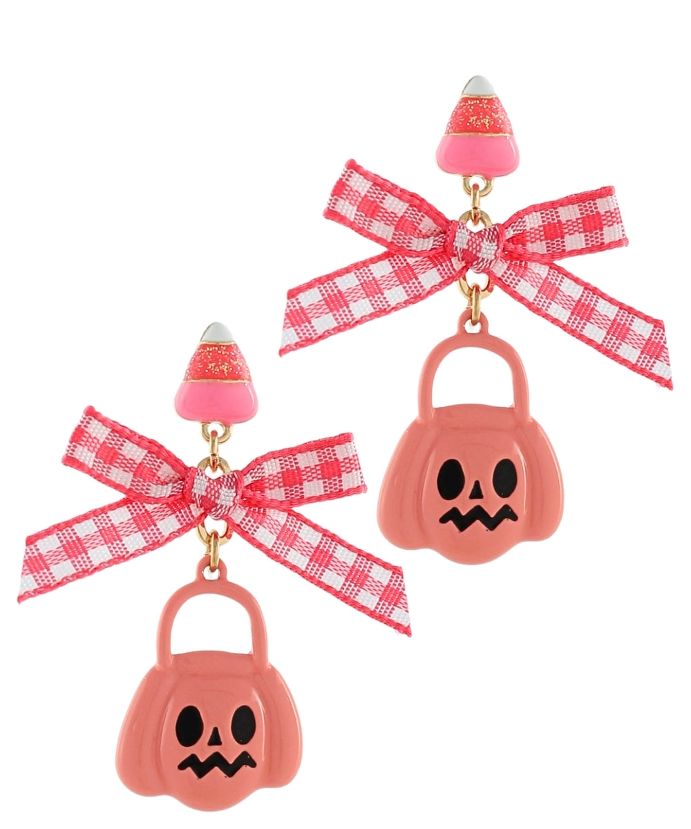 Halloween Jack-o'- lantern & Bow Earrings