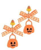 Halloween Jack-o'- lantern & Bow Earrings