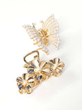 Set of 2 Claws with Pearl Butterfly and Triple Metal Flower