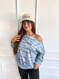 BIRDIE PREORDER Off Shoulder Slouchy Pullover in Arctic Drift